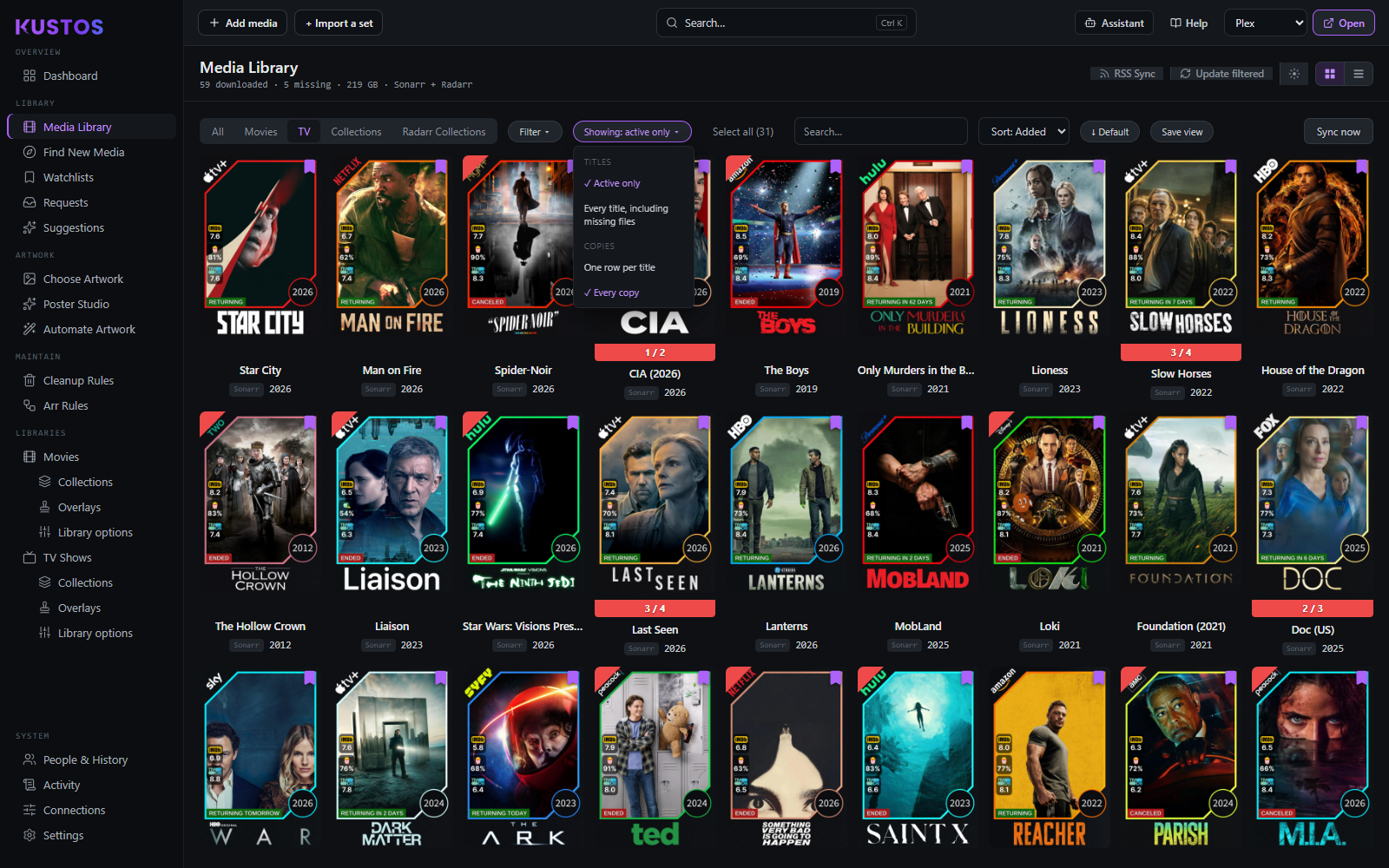 The Showing menu decides what the grid counts