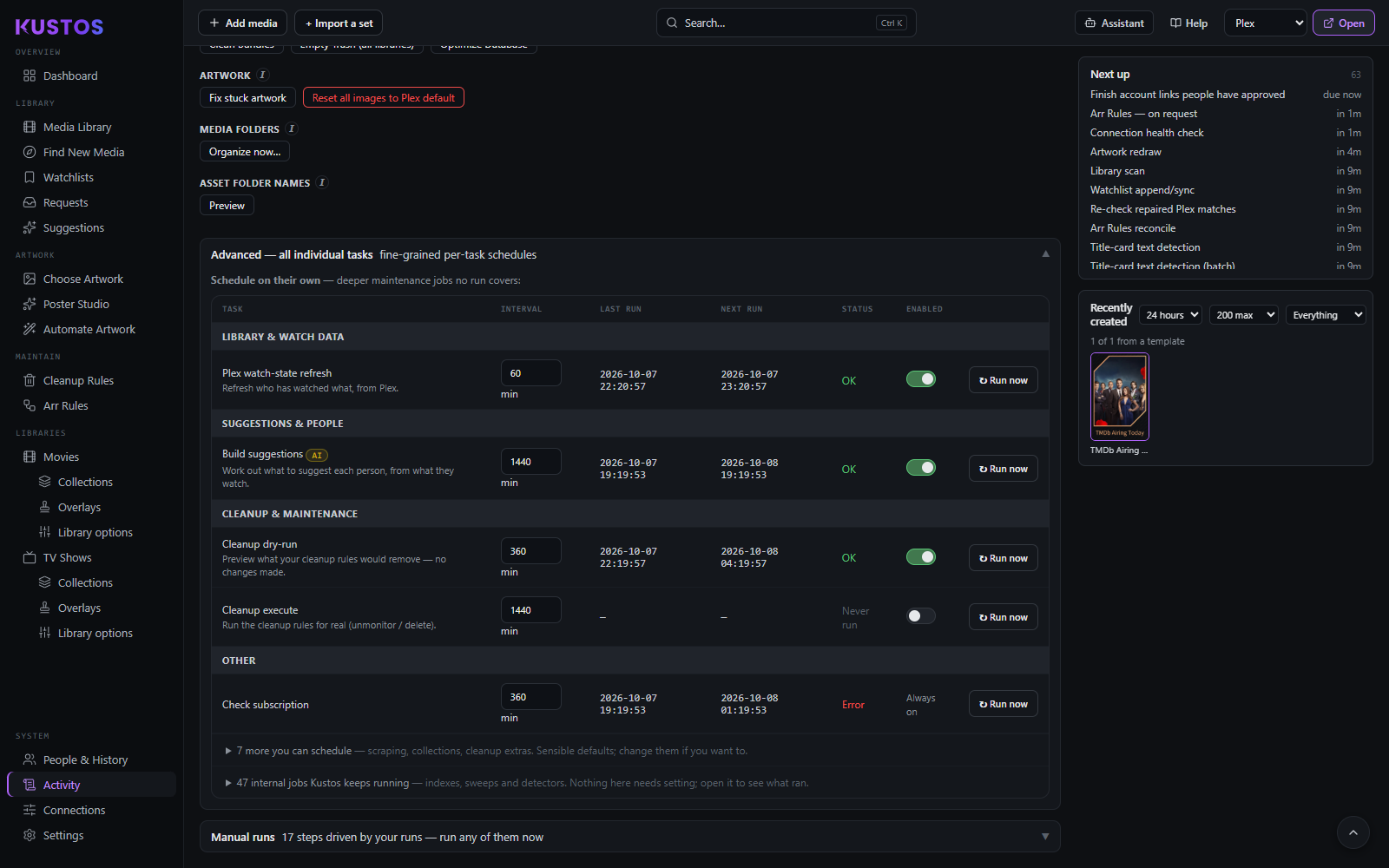 The task table under Activity