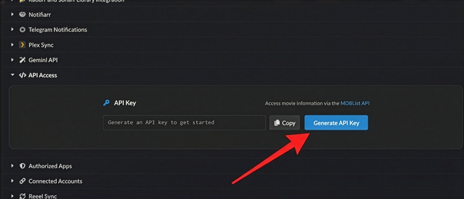 The field reads "Generate an API key to get started" until you press the button