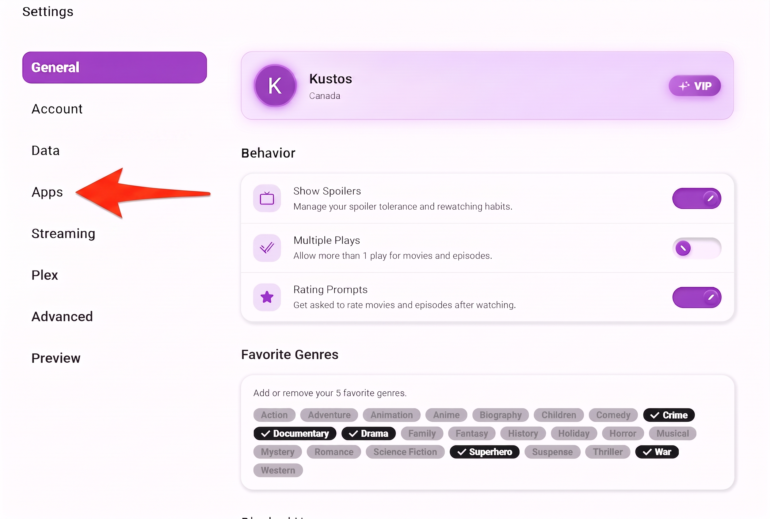 Apps, in the middle column of the settings screen