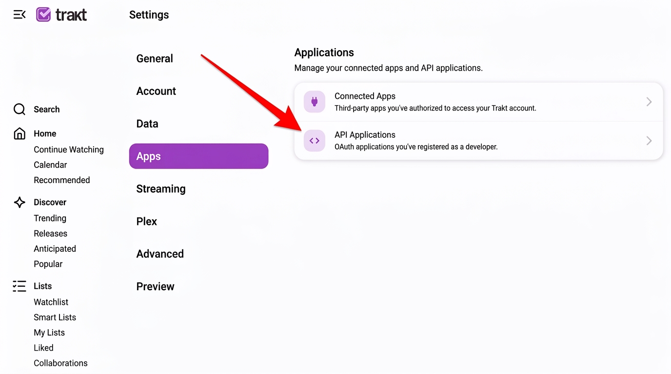 The API Applications section, which is where an app is registered rather than where you link an account